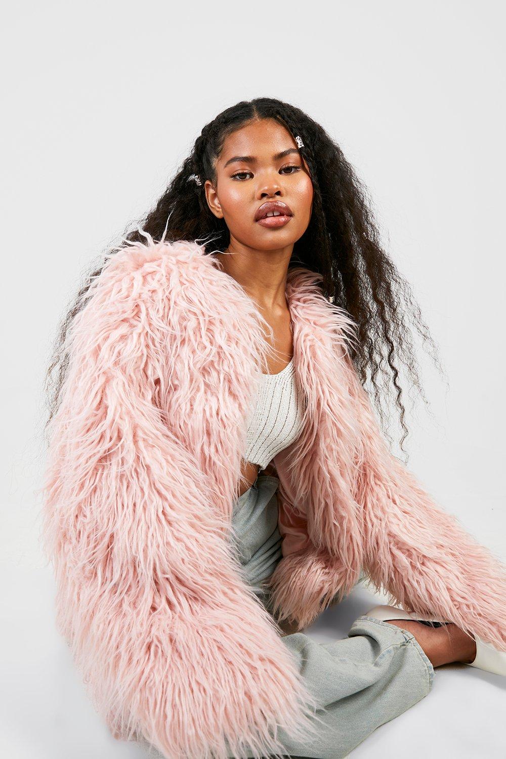 Per una pink faux fur clearance coat